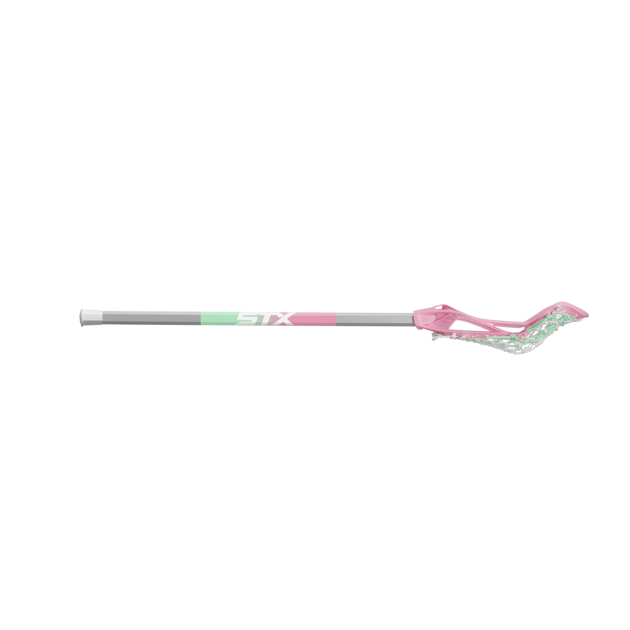 STX Crux Jr. girls complete lacrosse stick pink green and white side
