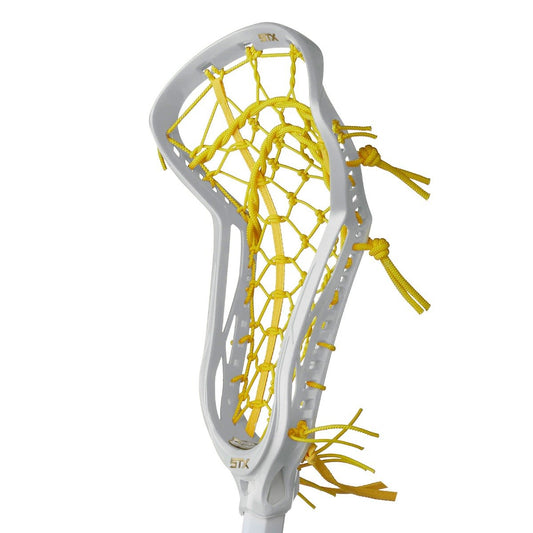 STX aria pro head white with yellow lock pocket angle