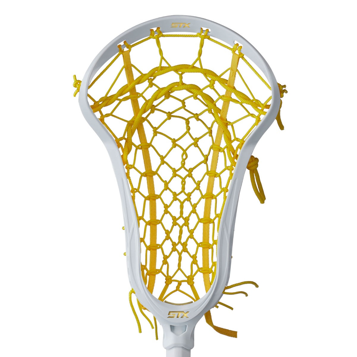 STX aria pro head white with yellow lock pocket front