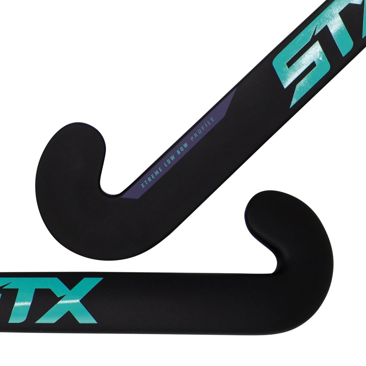 stx ix 901 indoor field hockey stick black teal and purple, close up of toe