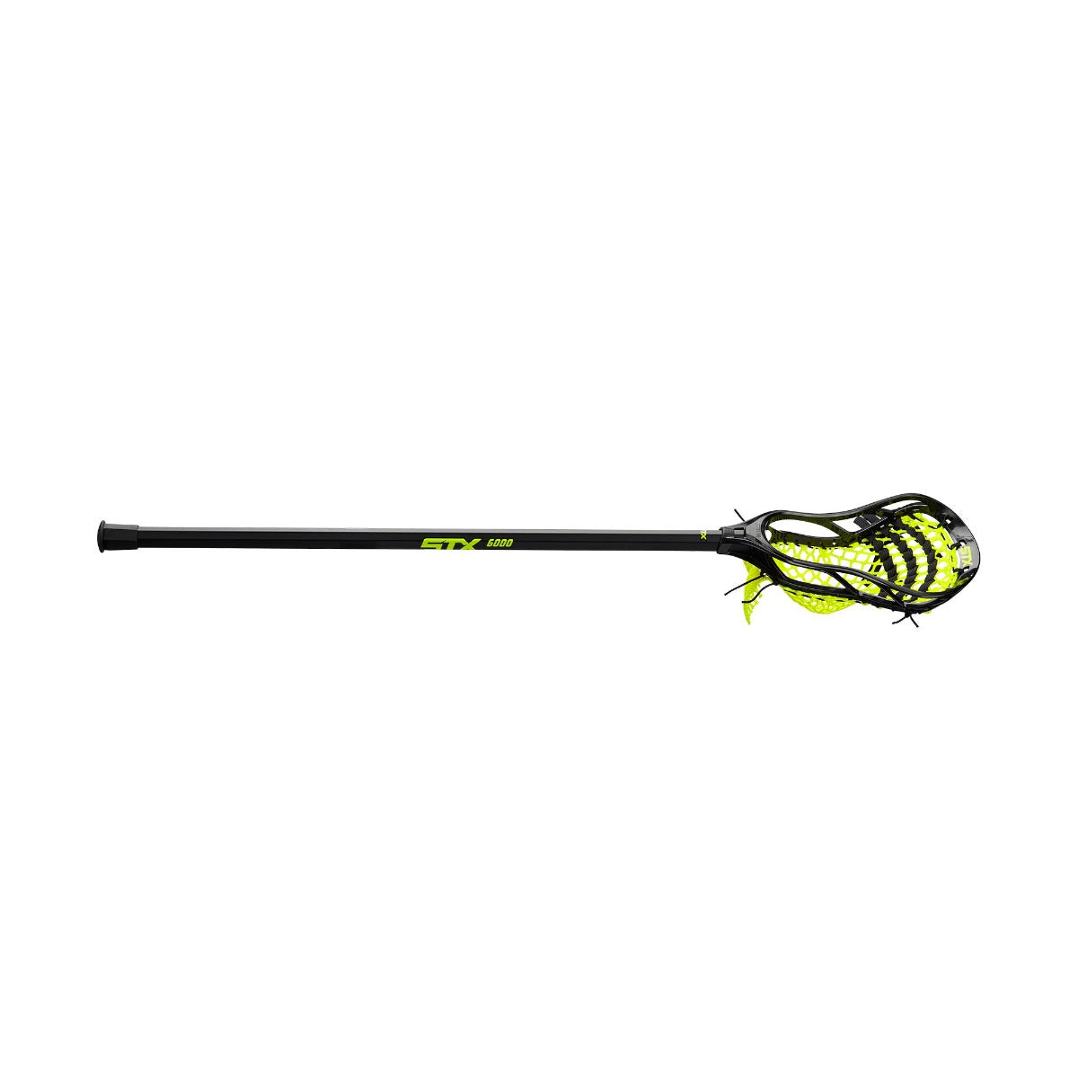 stx stallion 200 complete boys lacrosse stick black with yellow pocket full stick horizontal at angle