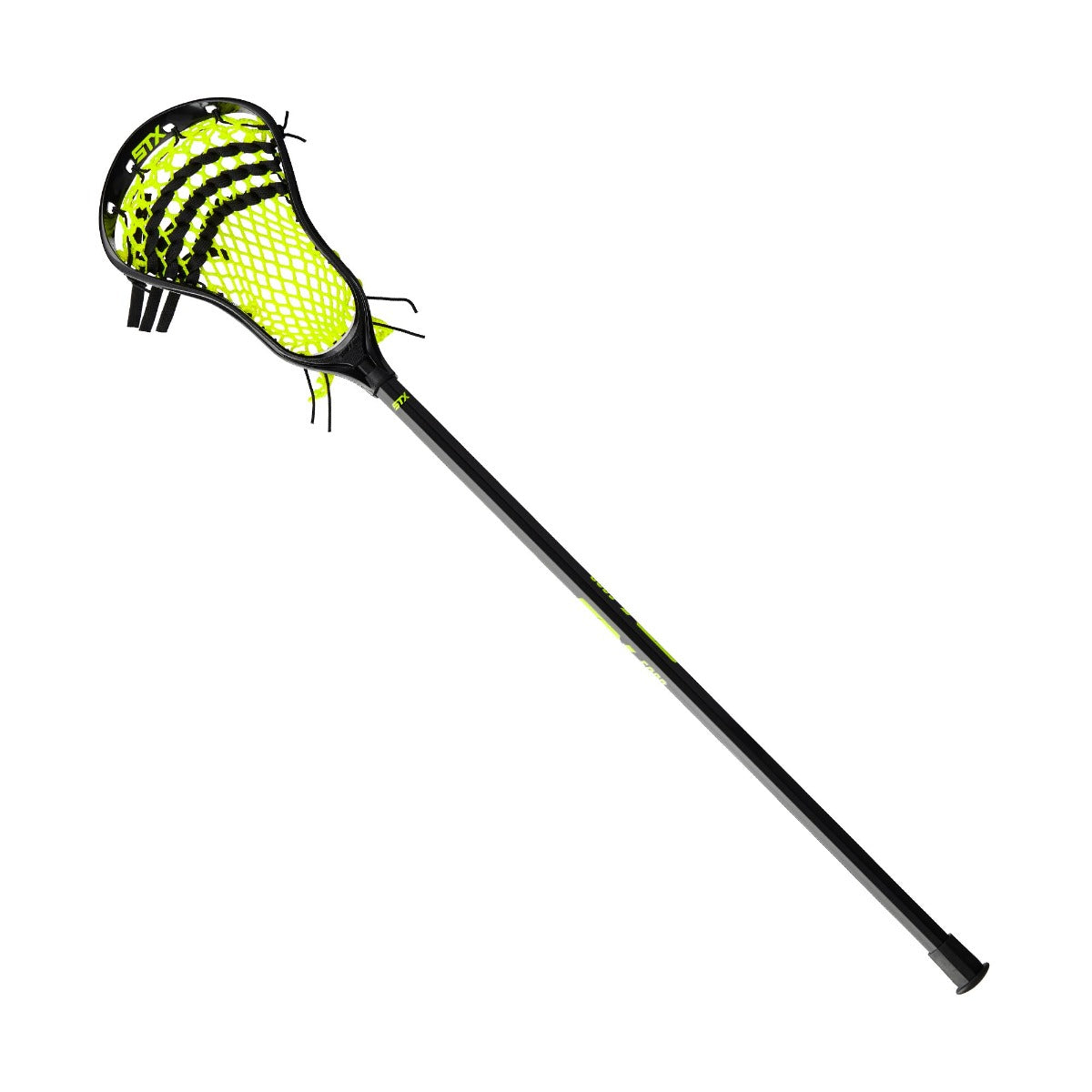 stx stallion 200 complete boys lacrosse stick black with yellow pocket full stick front