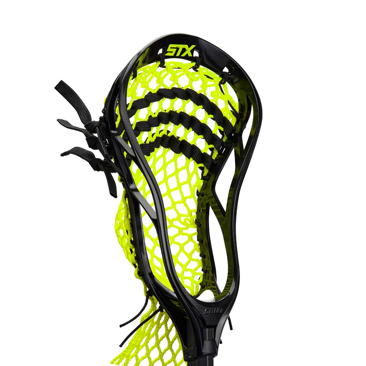 stx stallion 200 complete boys lacrosse stick black with yellow pocket head only angled