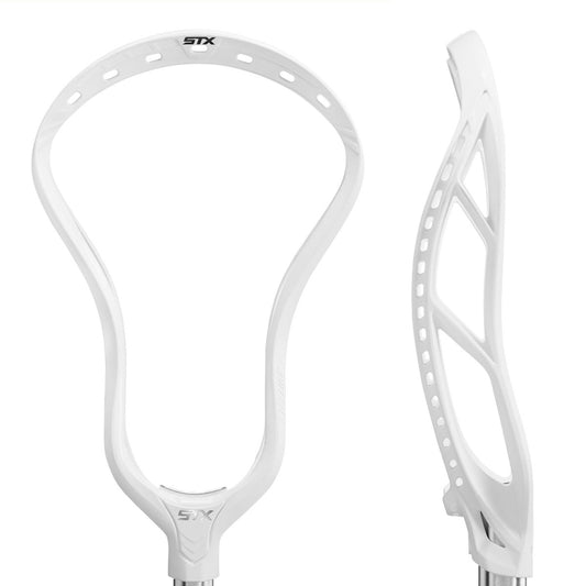 stx stallion 1k lacrosse head white unstrung front and side together