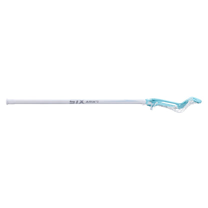 stx aria pro-m women's complete lacrosse stick white handle blue head white lock pocket side