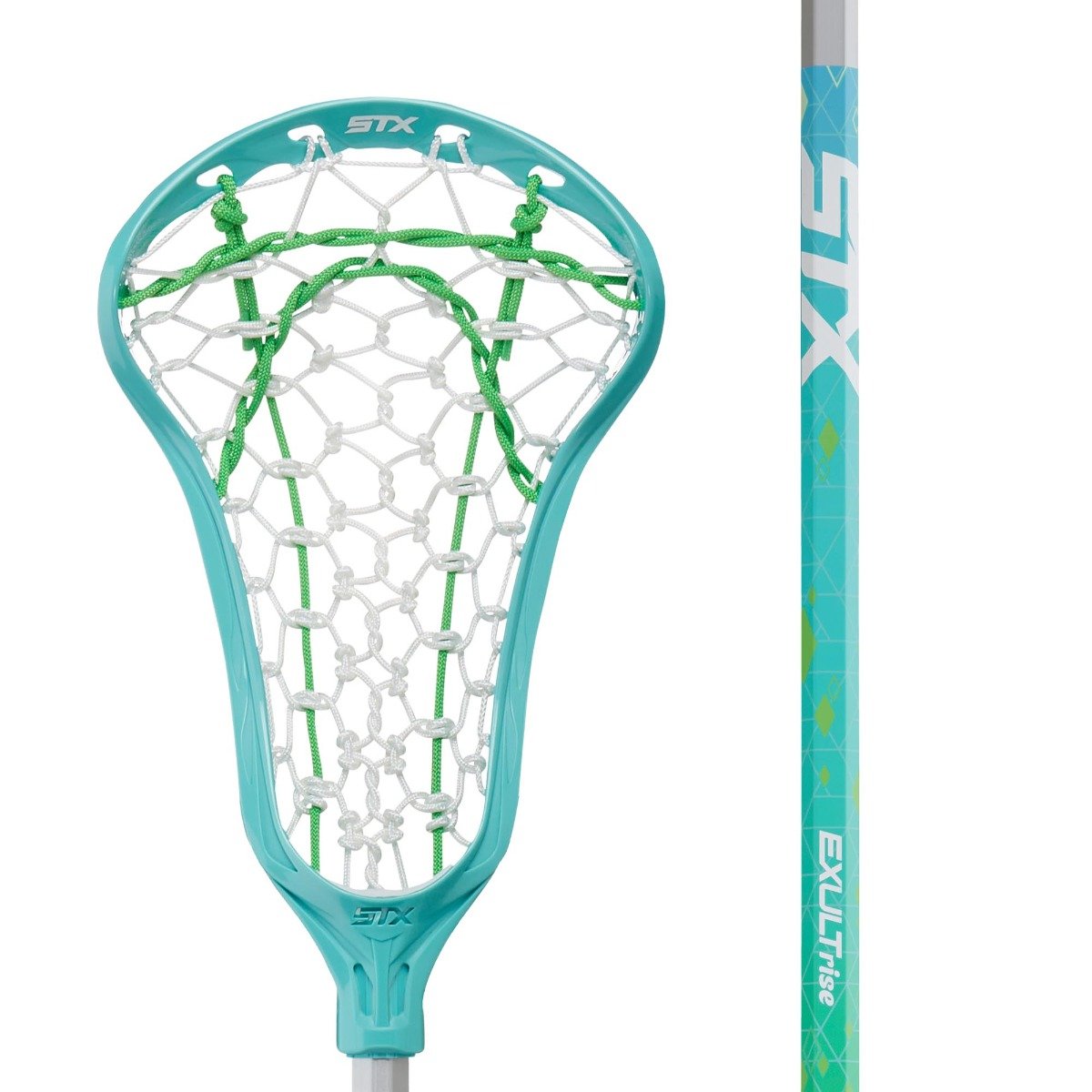 stx exult rise girl's lacrosse stick blue close up