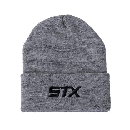 knit hat with STX name logo gray