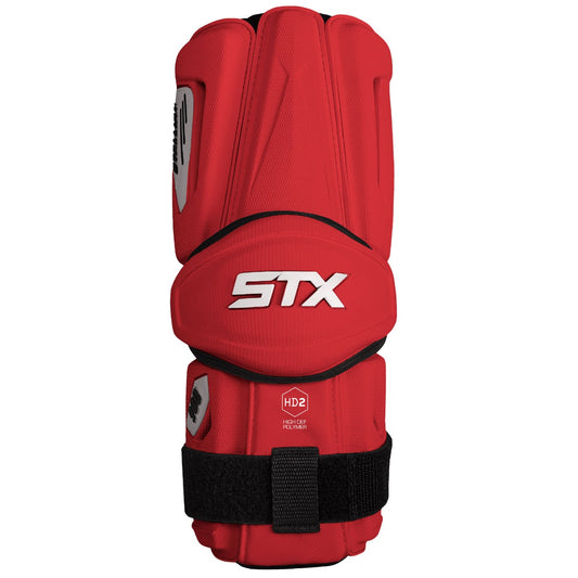 STX Stallion 900 lacrosse arm guards red front