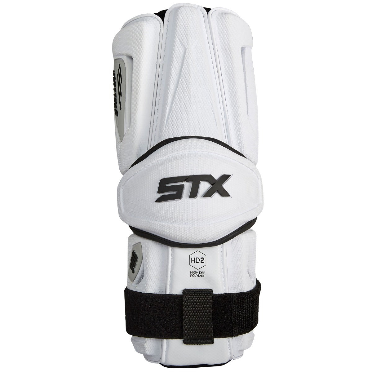 STX Stallion 900 lacrosse arm guards white front