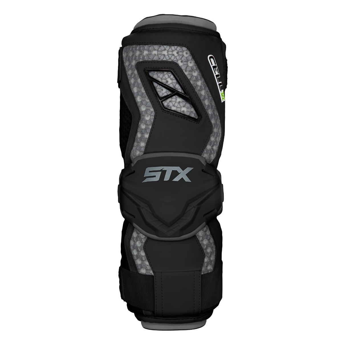 stx cell 6 lacrosse arm guards black front