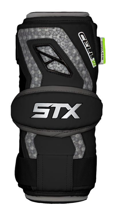 stx cell 6 lacrosse arm pads black front