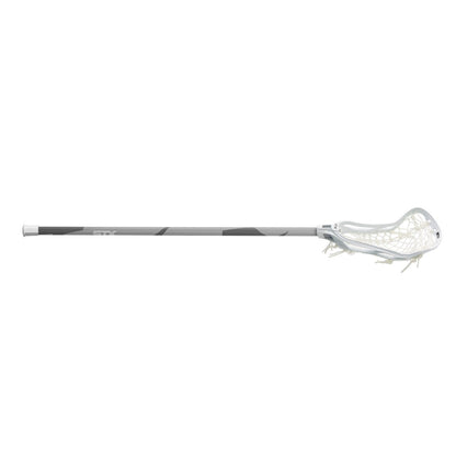 stx crux 400 complete lacrosse stick white with white crux mesh 2 pocket 3/4 angle