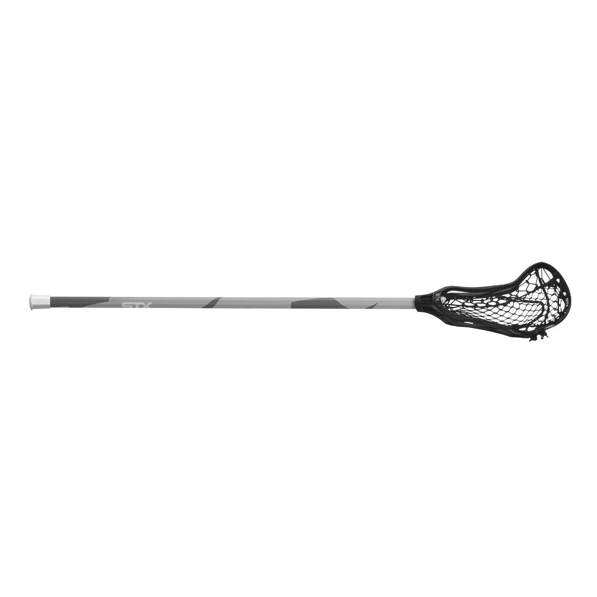 stx crux 400 complete lacrosse stick with black head and black crux mesh 2 pocket angled