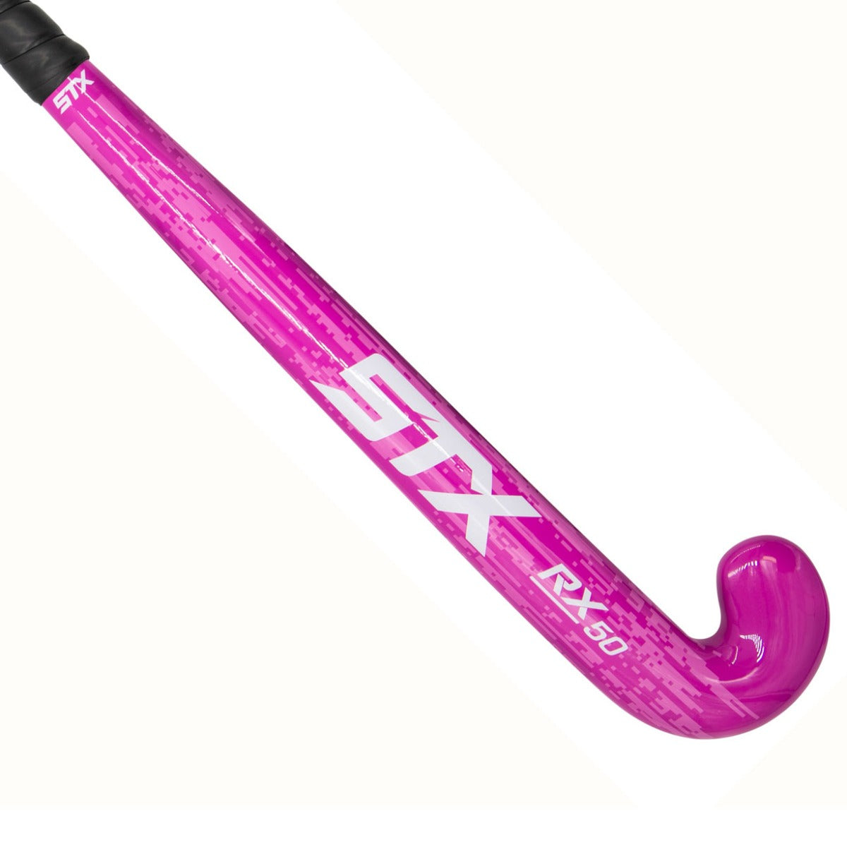 STX RX 50 field hockey stick pink with black handle front zoomed in