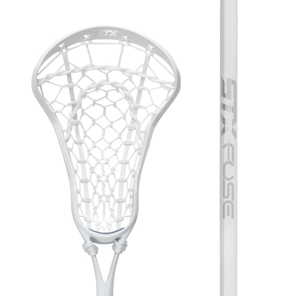 STX Fuse One Piece Women's Lacrosse Stick white stick yellow pocket front complete stick