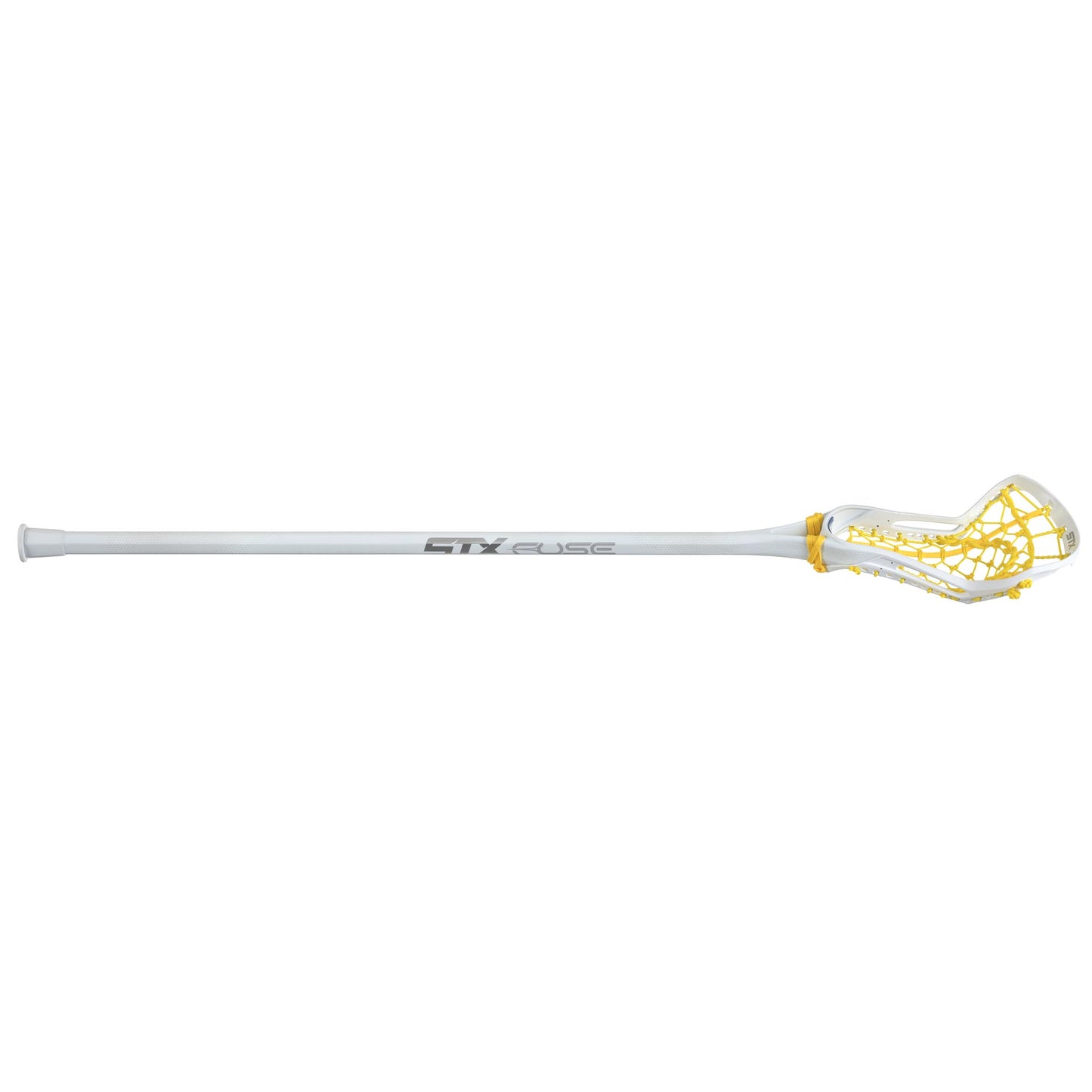 STX Fuse One Piece Women's Lacrosse Stick white stick yellow pocket angled complete stick