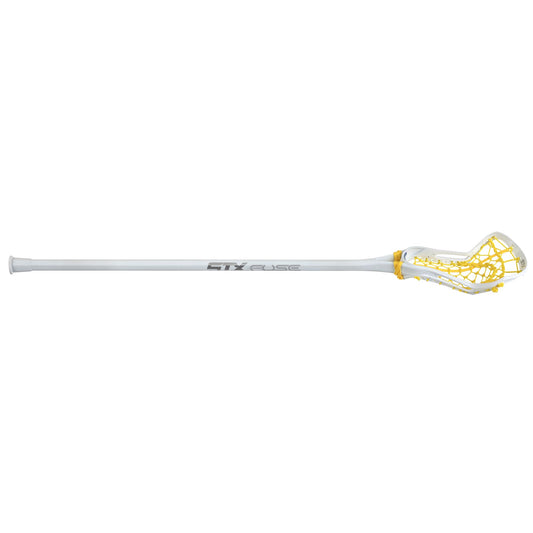 STX Fuse One Piece Women's Lacrosse Stick white stick yellow pocket angled complete stick