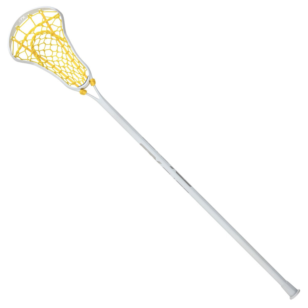 STX Fuse One Piece Women's Lacrosse Stick white stick yellow pocket front complete stick