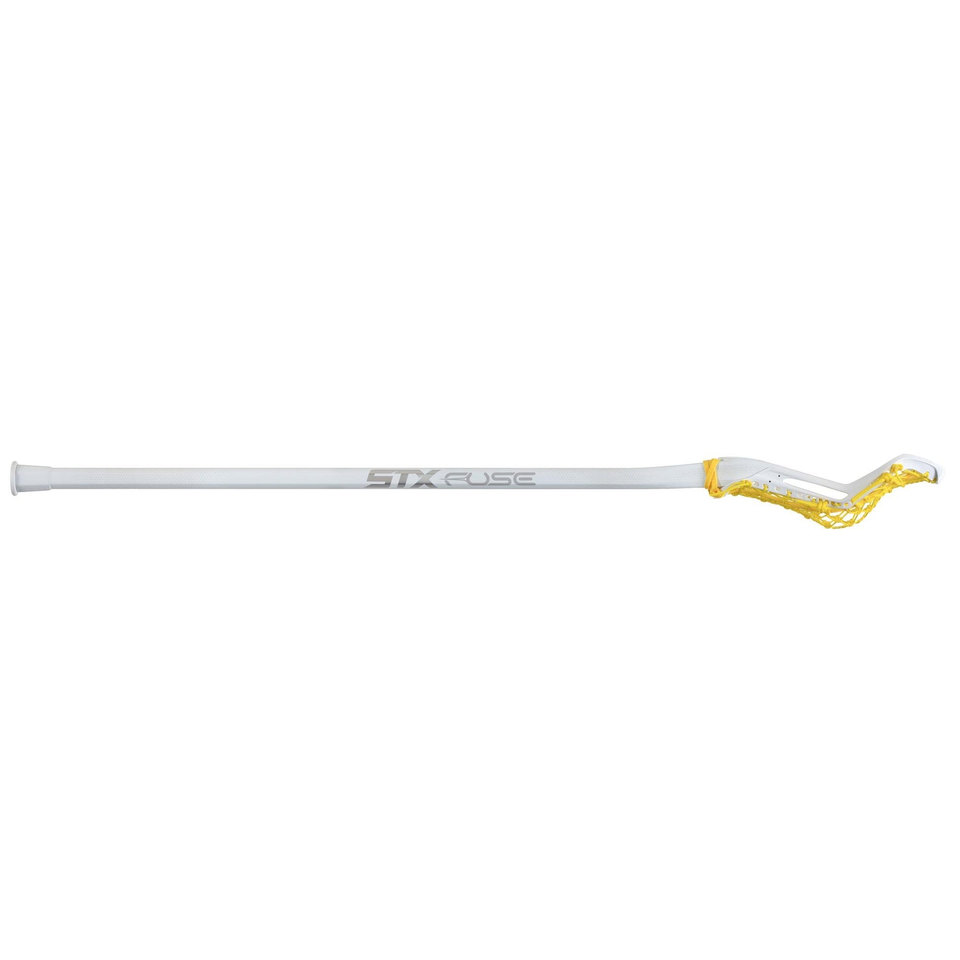 STX Fuse One Piece Women's Lacrosse Stick white stick yellow pocket side complete stick