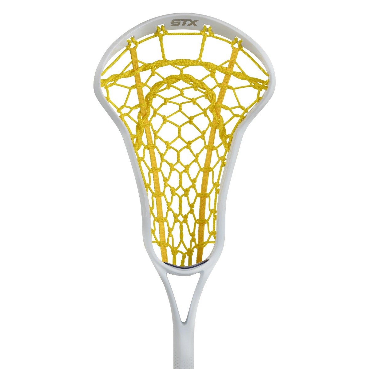 STX Fuse One Piece Women's Lacrosse Stick white stick yellow pocket front head