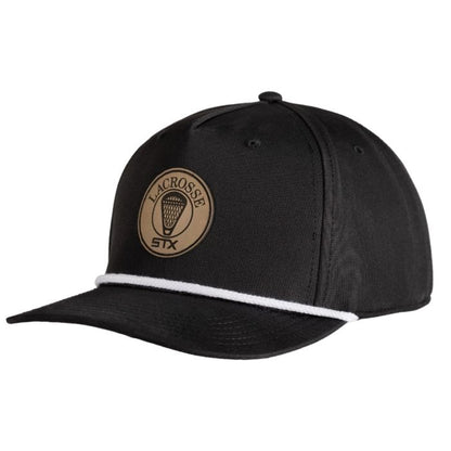 stx leather logo patch hat black with white rope detail side angle