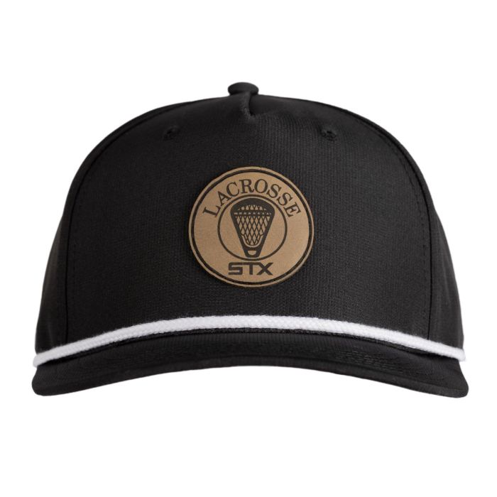 stx leather logo patch hat black with white rope detail front