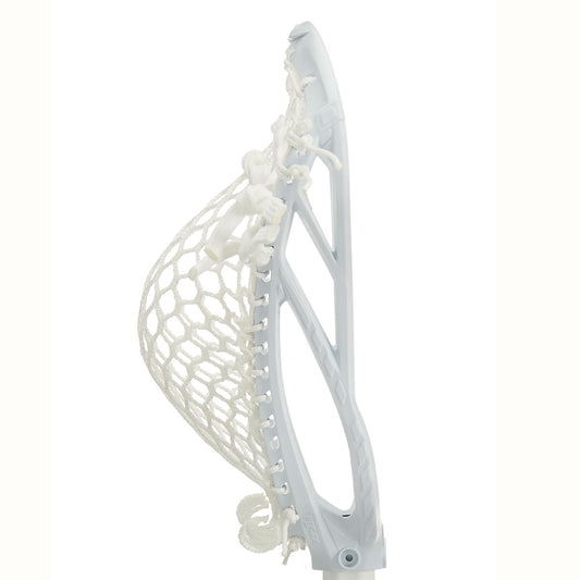 STX Duel 3 face off lacrosse head pro strung white side