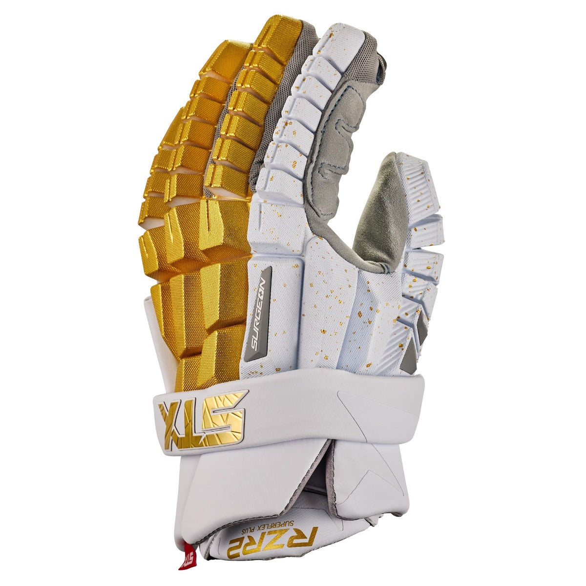 stx rzr 2 lacrosse glove gold angled