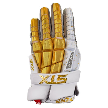 stx rzr 2 lacrosse glove gold back of hand