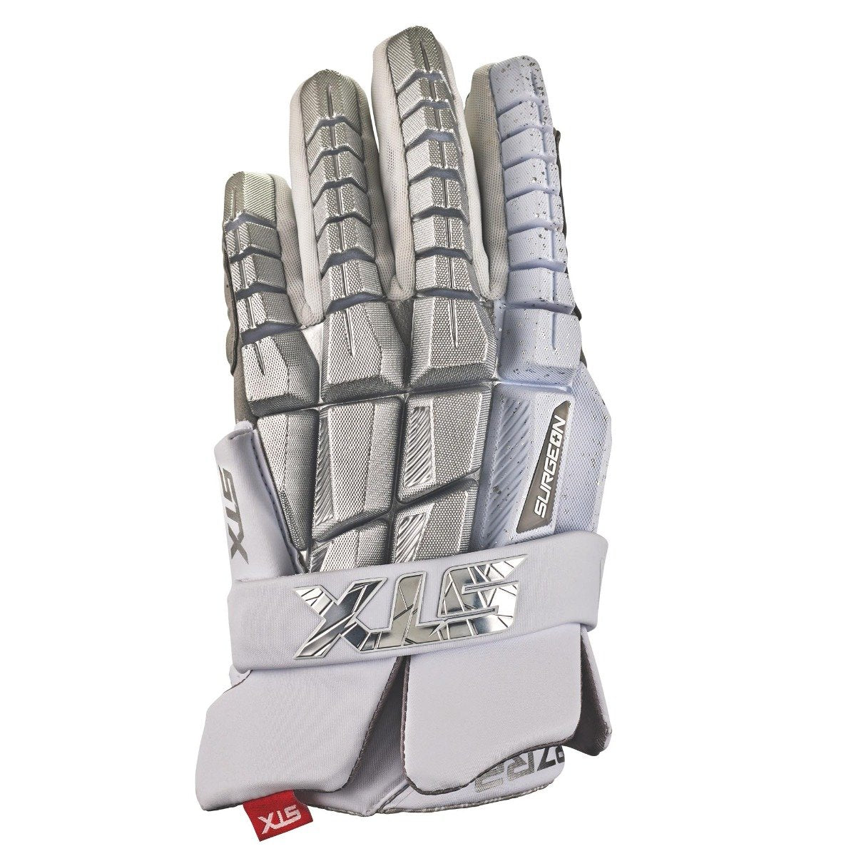 stx rzr 2 lacrosse glove silver back of hand