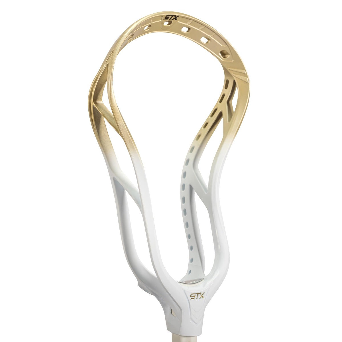 stx stallion 1k unstrung lacrosse head gold fade angled view