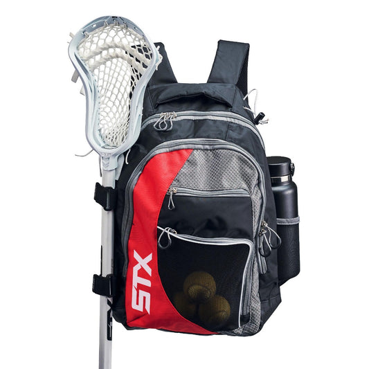 stx sidewinder lacrosse backpack red with stick