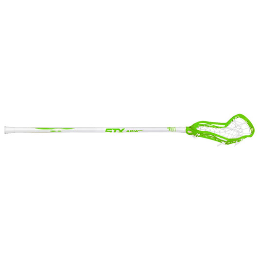 stx aria pro complete women's lacrosse stick neon green angled