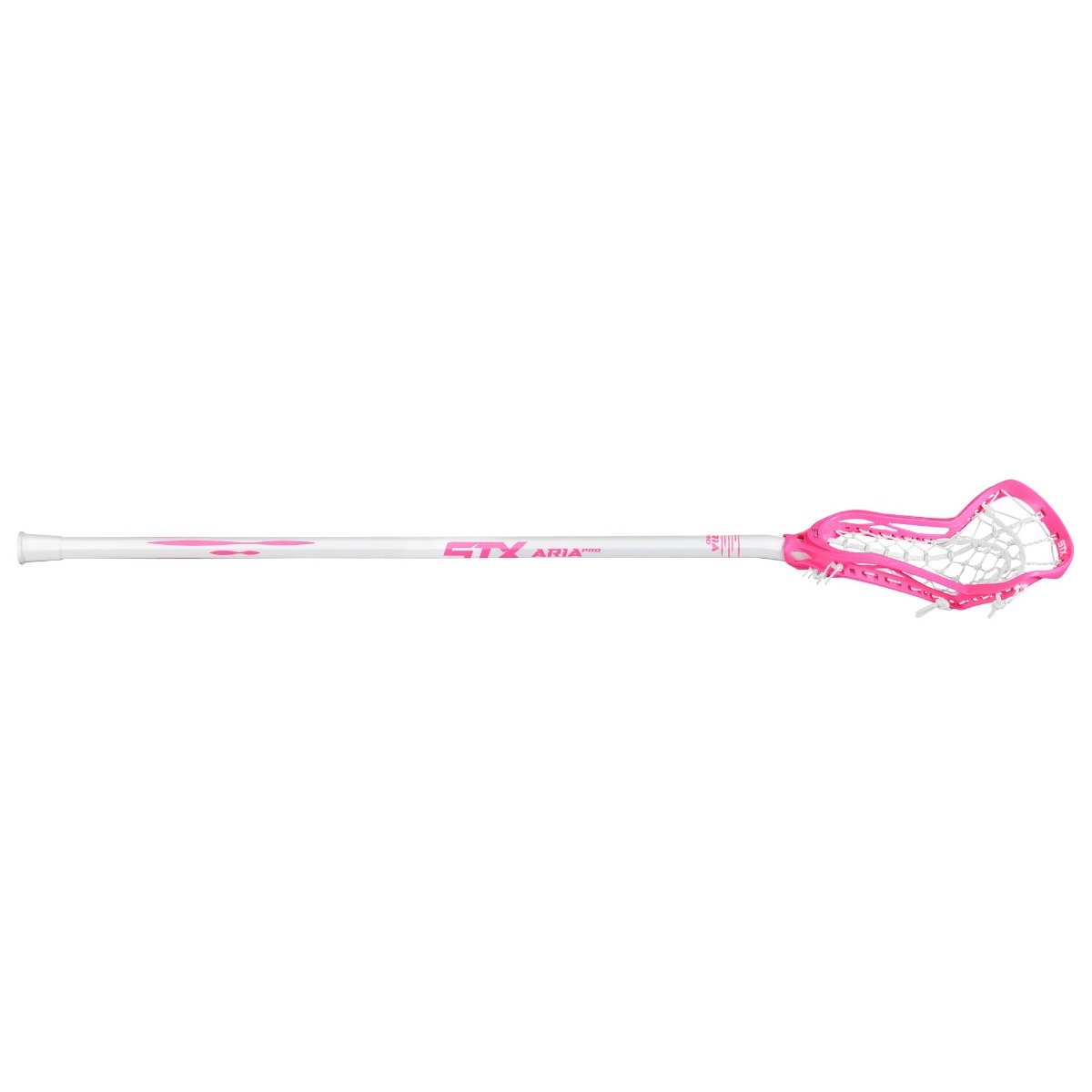 stx aria pro complete women's lacrosse stick neon pink angled